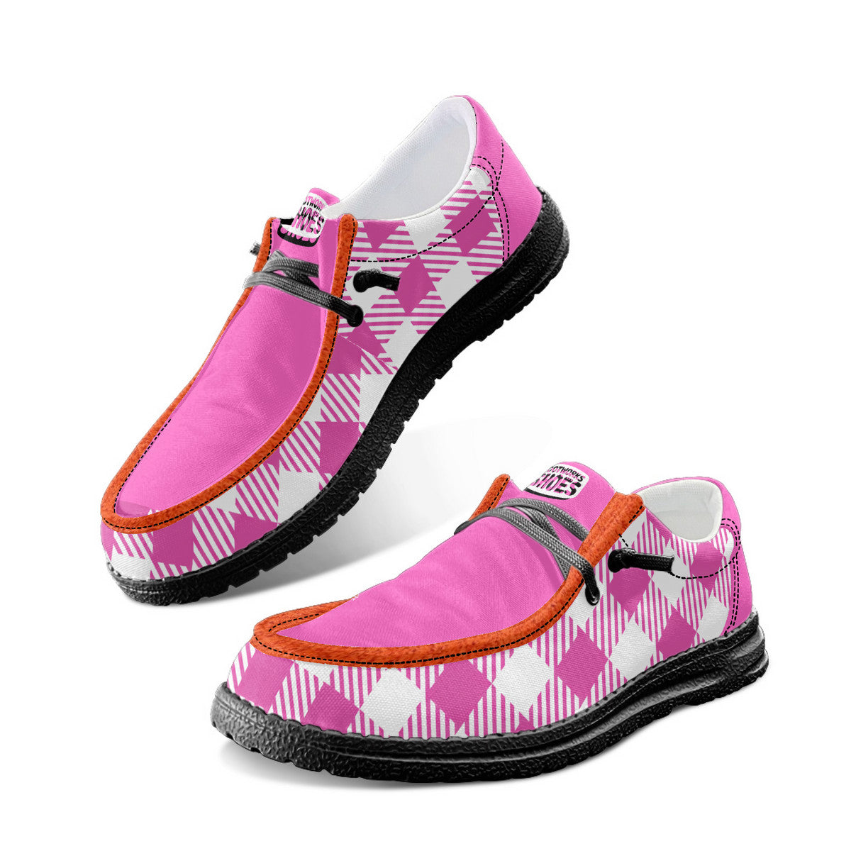 Unisex Pink Plaid Canvas Loafers