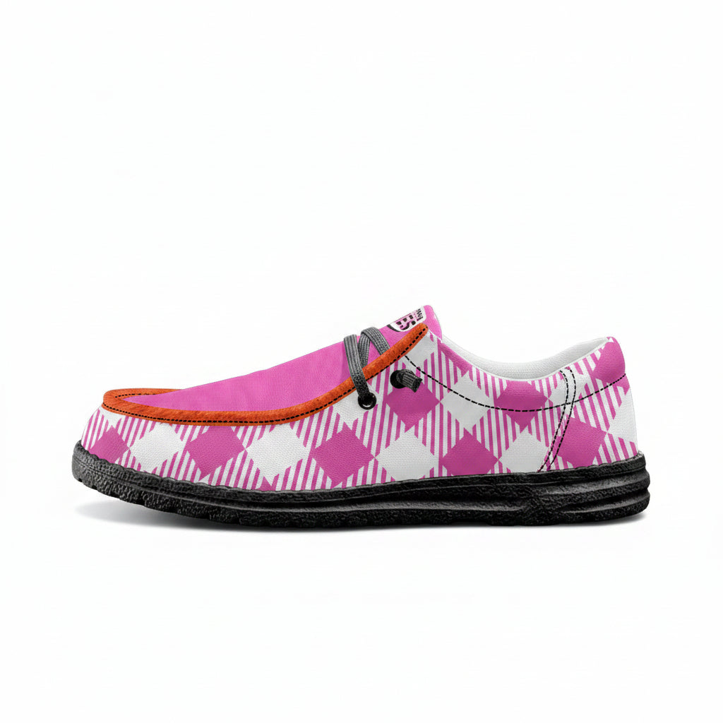 Unisex Pink Plaid Canvas Loafers