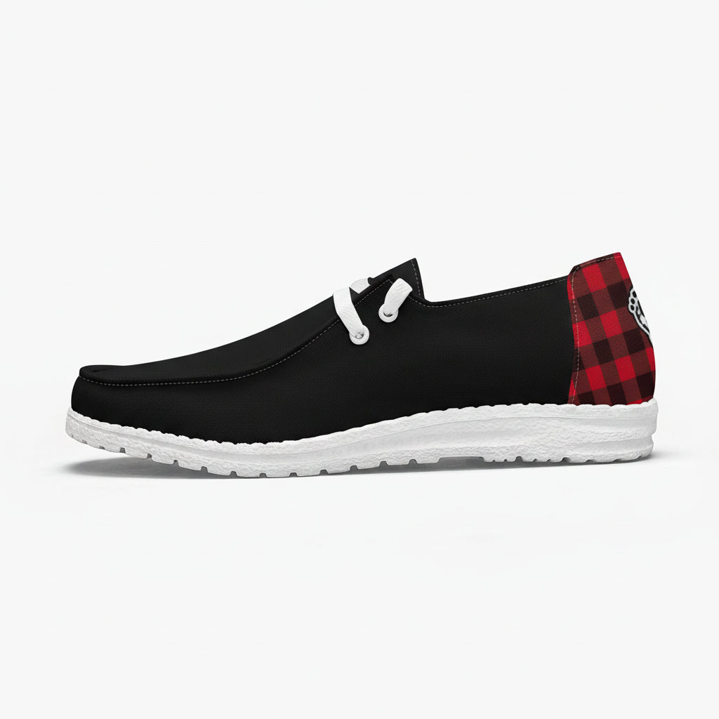 Black and Red Plaid Trendy Canvas Lace-up Loafers
