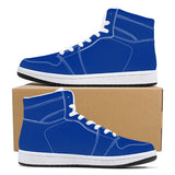 Dark Navy Blue High-Top Synthetic Leather Sneakers - White