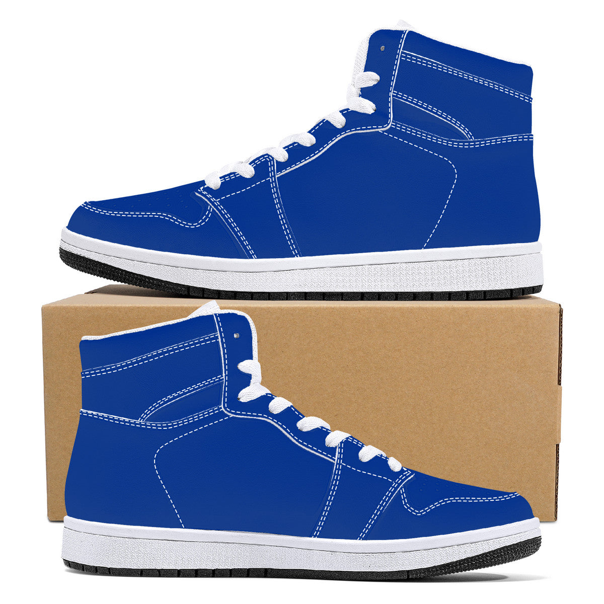 Dark Navy Blue High-Top Synthetic Leather Sneakers - White