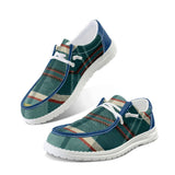 Unisex Teal Plaid Pattern Canvas Loafers