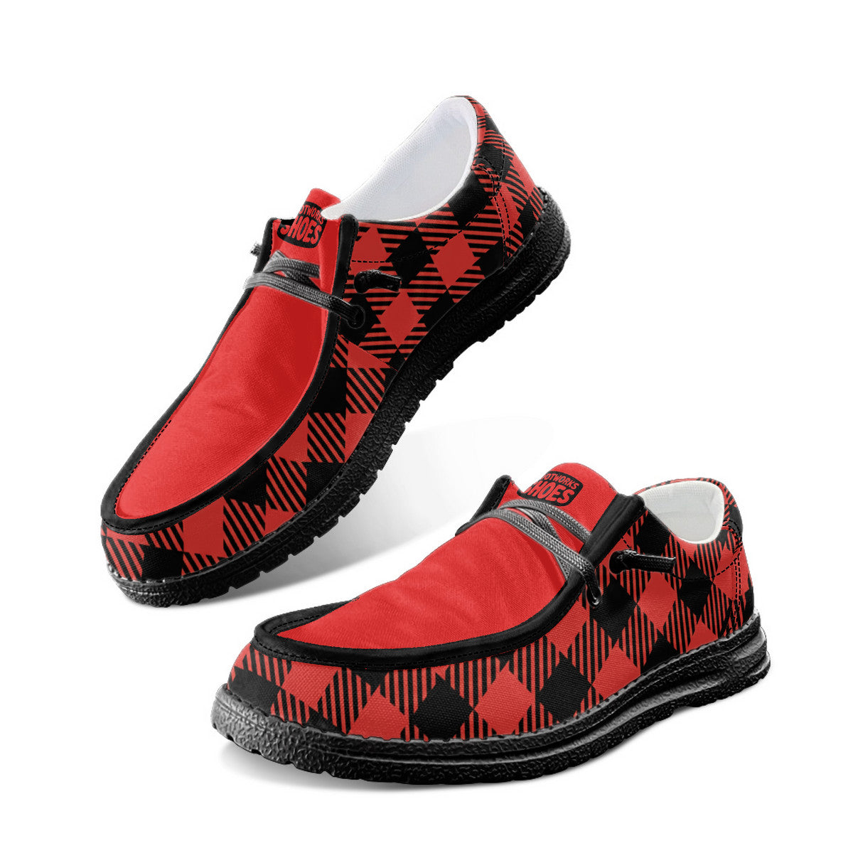 Red Plaid Unisex Canvas Loafers