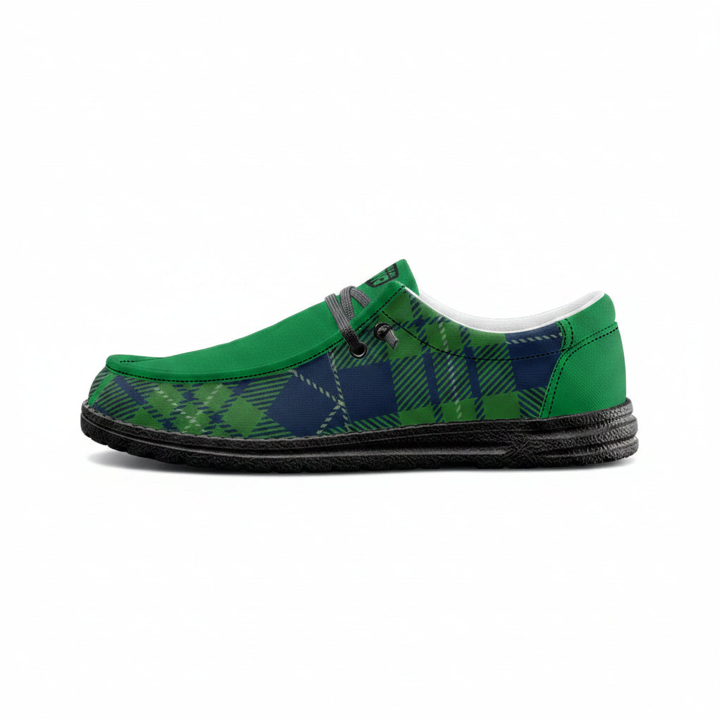 Green Plaid Pattern Canvas Loafers
