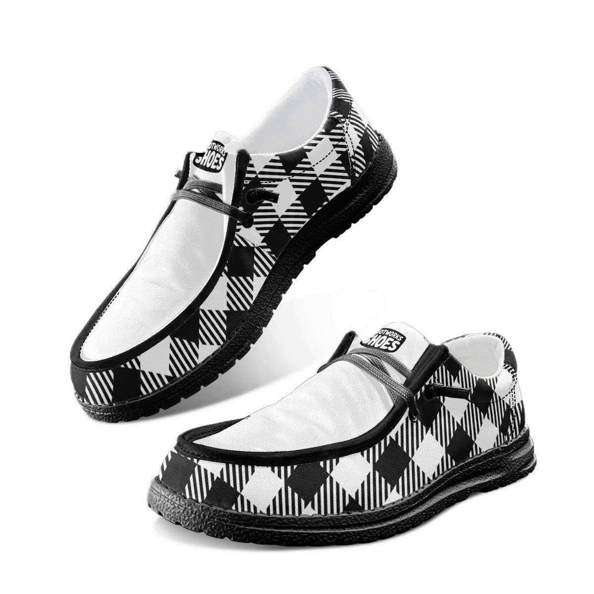 Unisex White Plaid Canvas Loafers