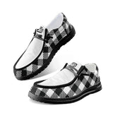 Unisex White Plaid Canvas Loafers