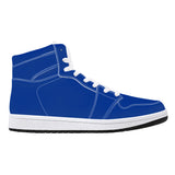 Dark Navy Blue High-Top Synthetic Leather Sneakers - White