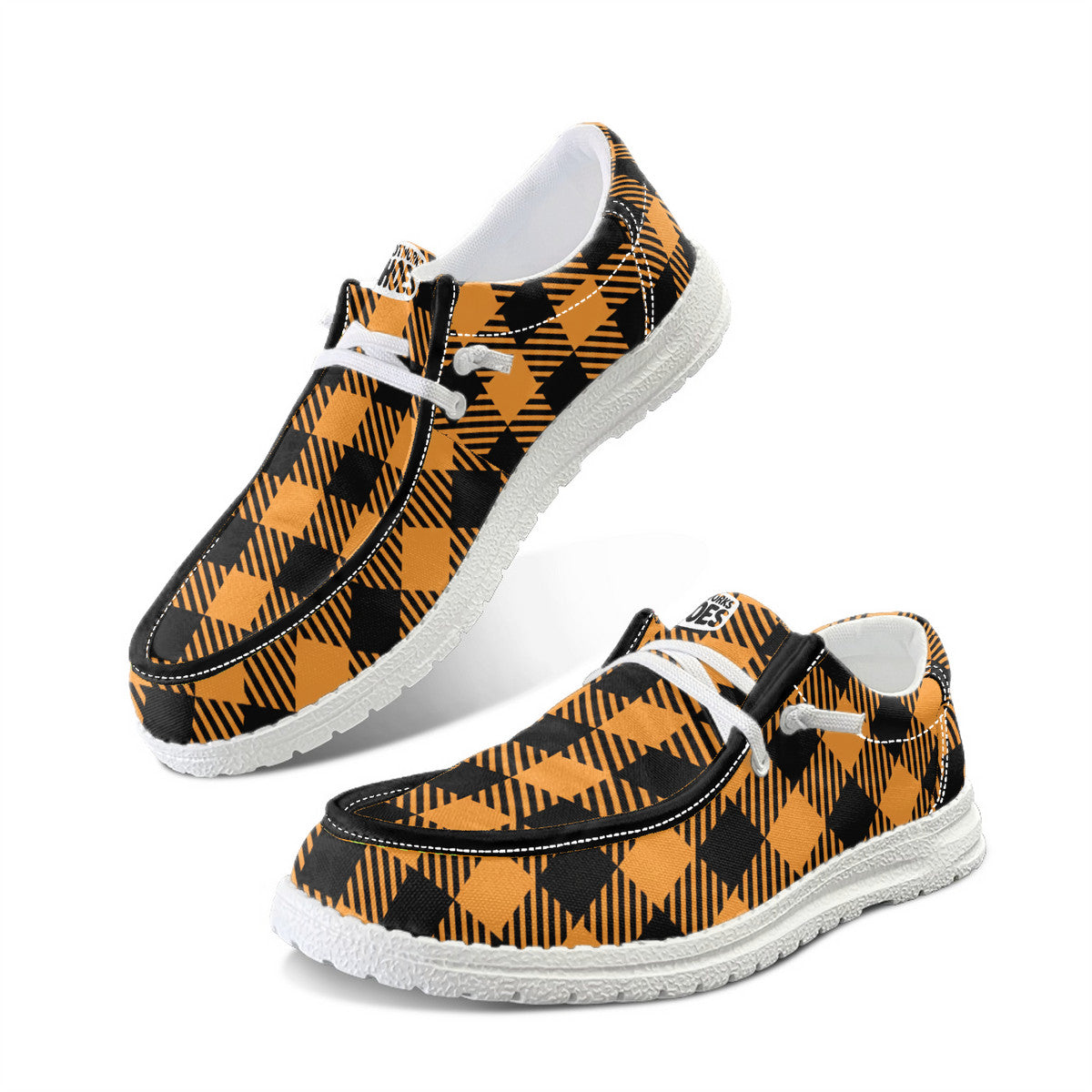 Orange Unisex Buffalo Plaid Canvas Loafers
