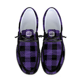 Unisex Purple Buffalo Plaid Canvas Loafers
