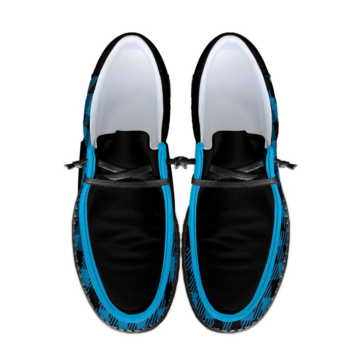 Blue Unisex Check Pattern Canvas Loafers