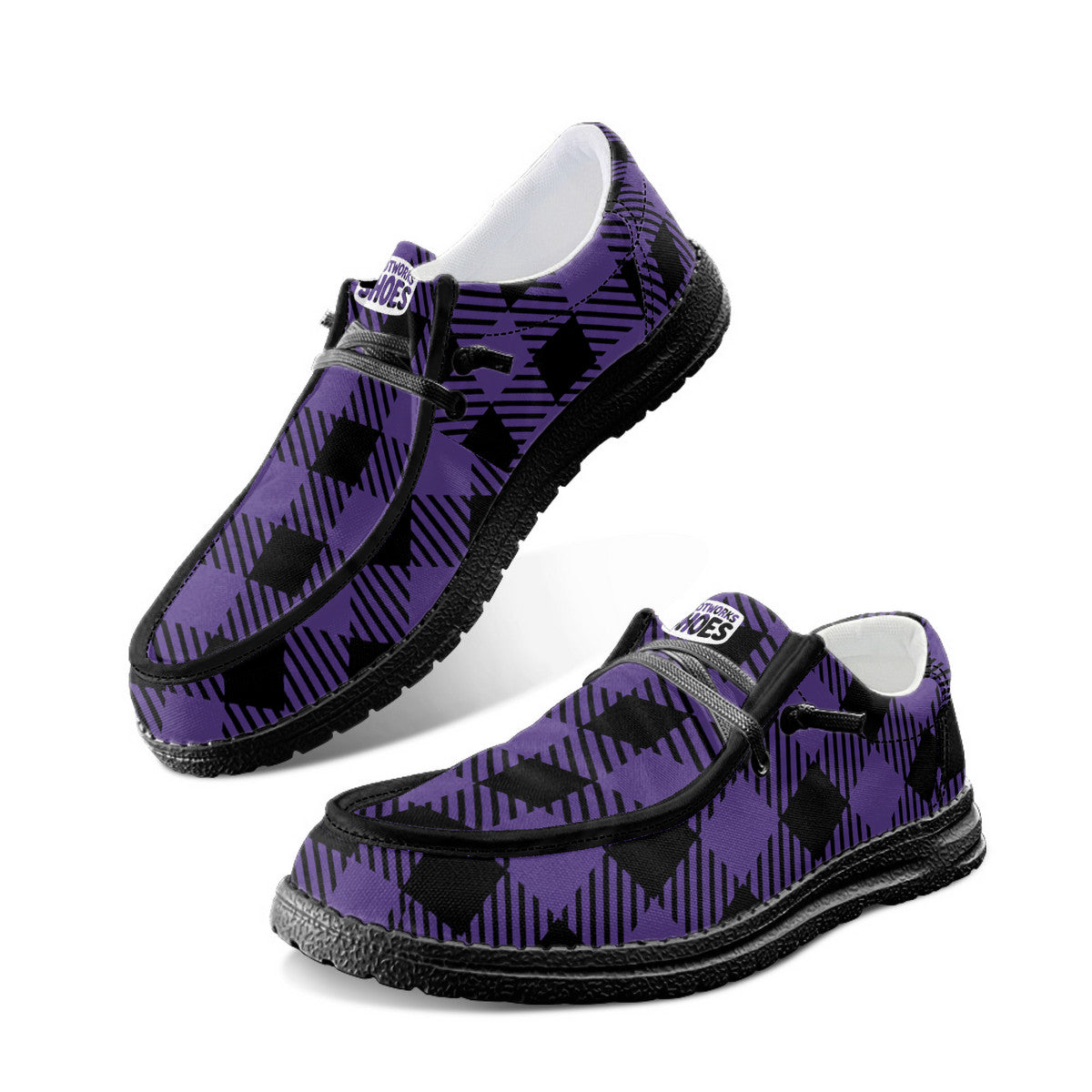 Unisex Purple Buffalo Plaid Canvas Loafers