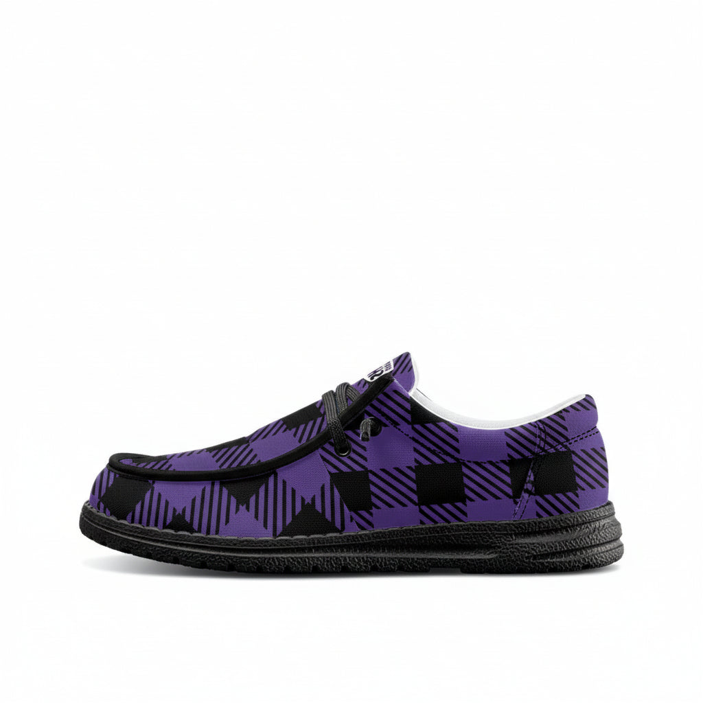 Unisex Purple Buffalo Plaid Canvas Loafers