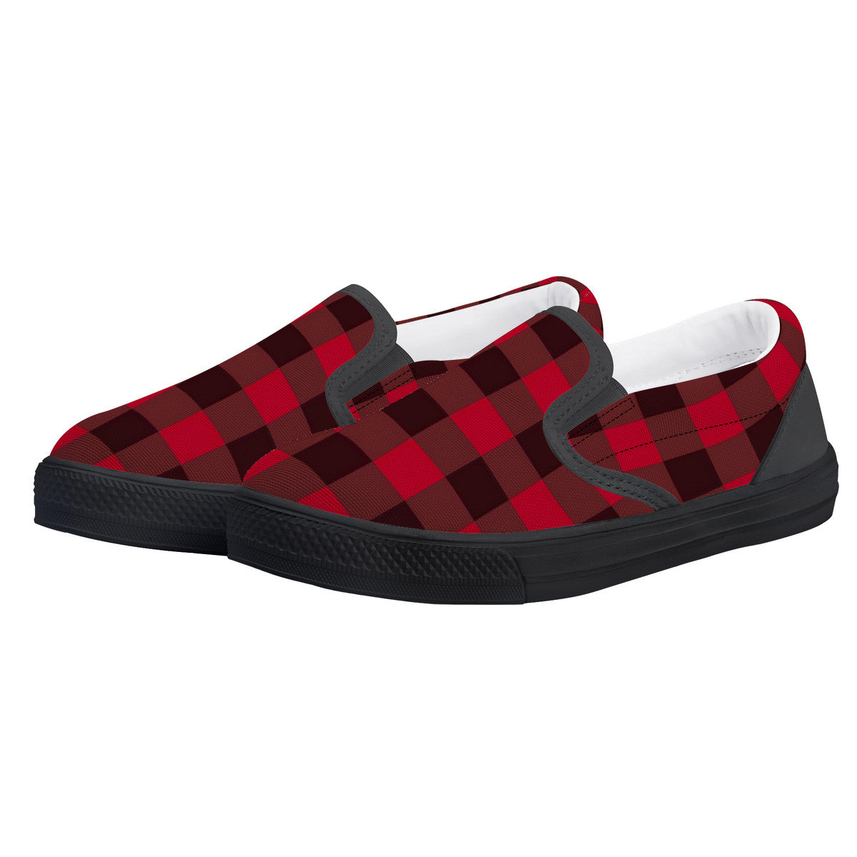 Red Plaid Kids Slip-on shoes - Black