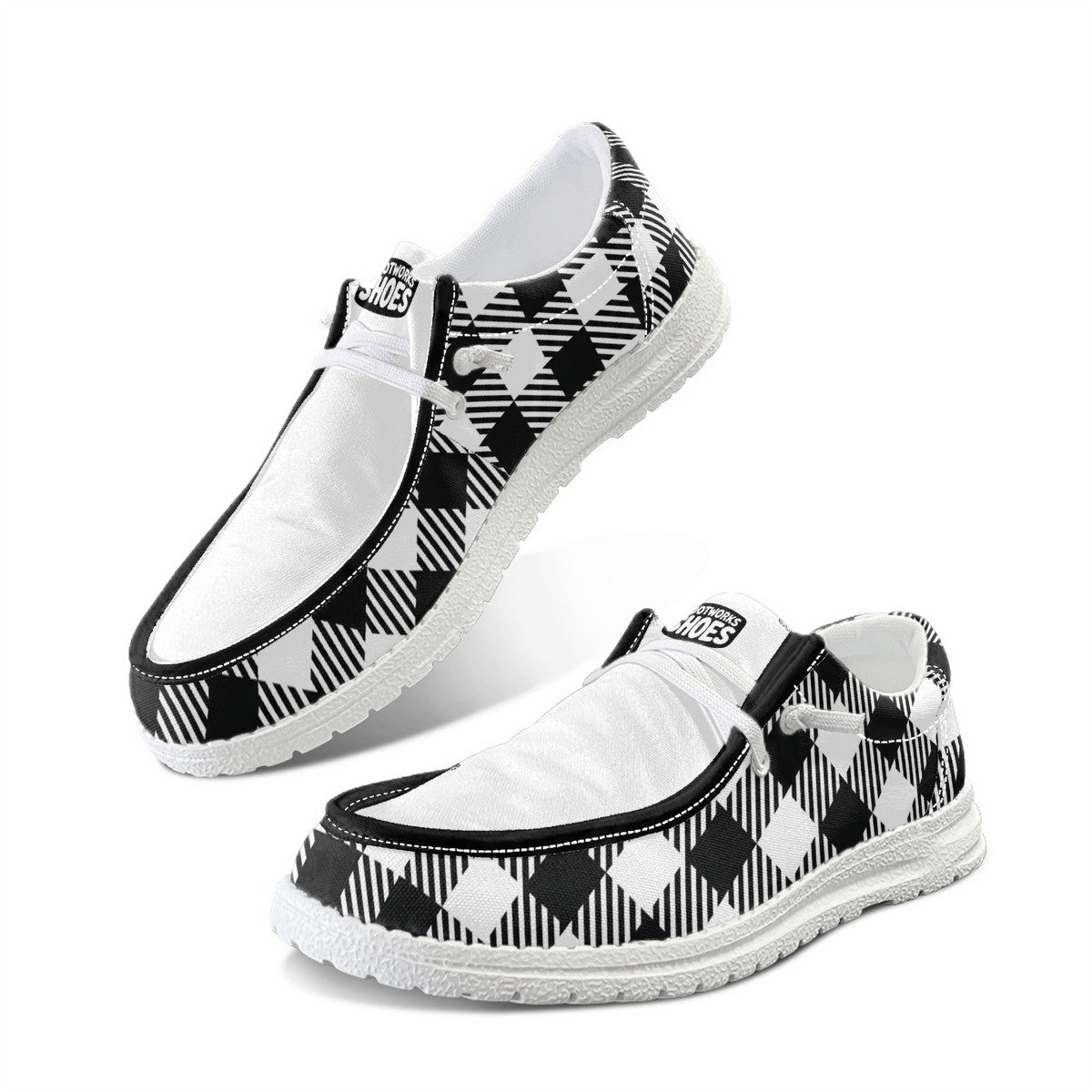 Unisex White Plaid Canvas Loafers