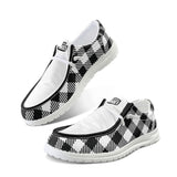 Unisex White Plaid Canvas Loafers
