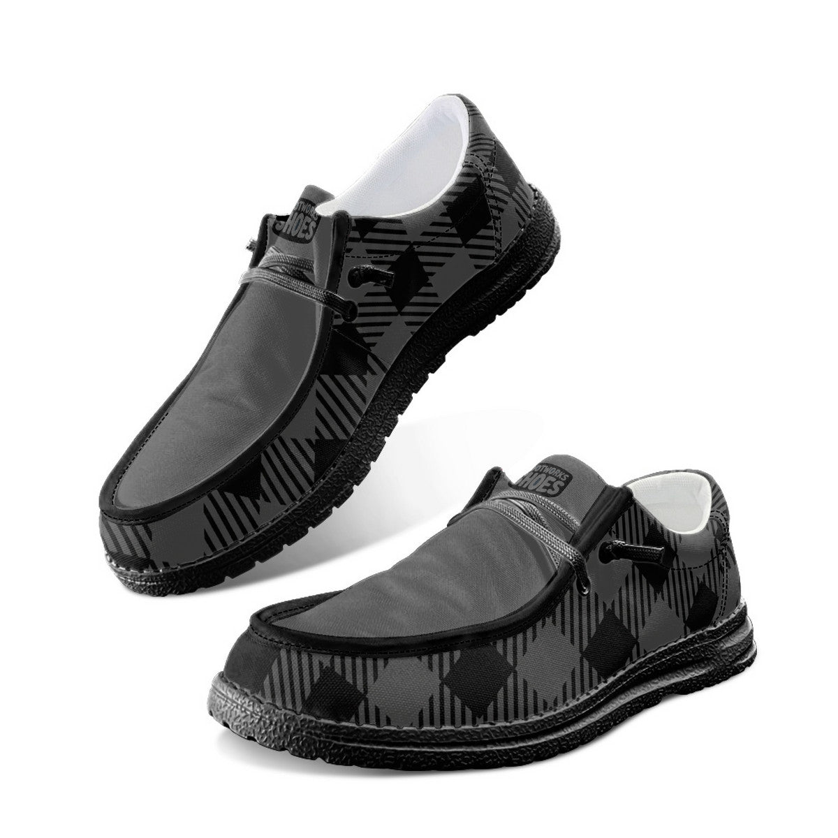 Unisex Gray Plaid Canvas Loafers