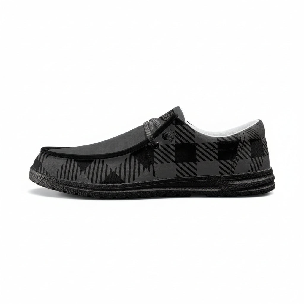 Unisex Gray Plaid Canvas Loafers