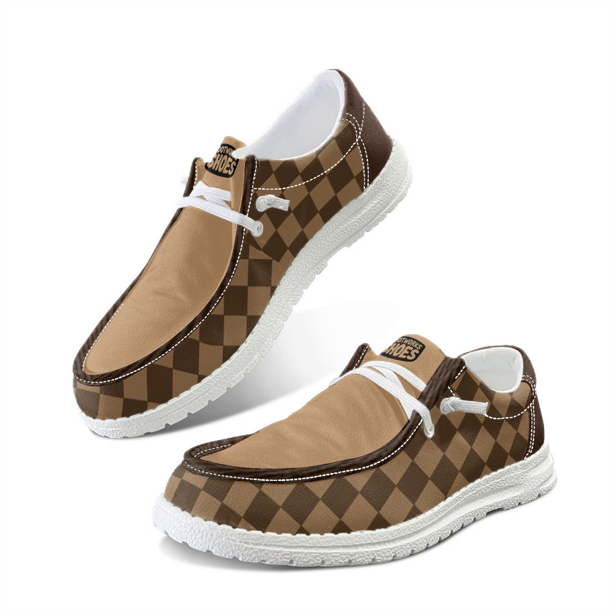 Brown Squares Unisex Canvas Loafers