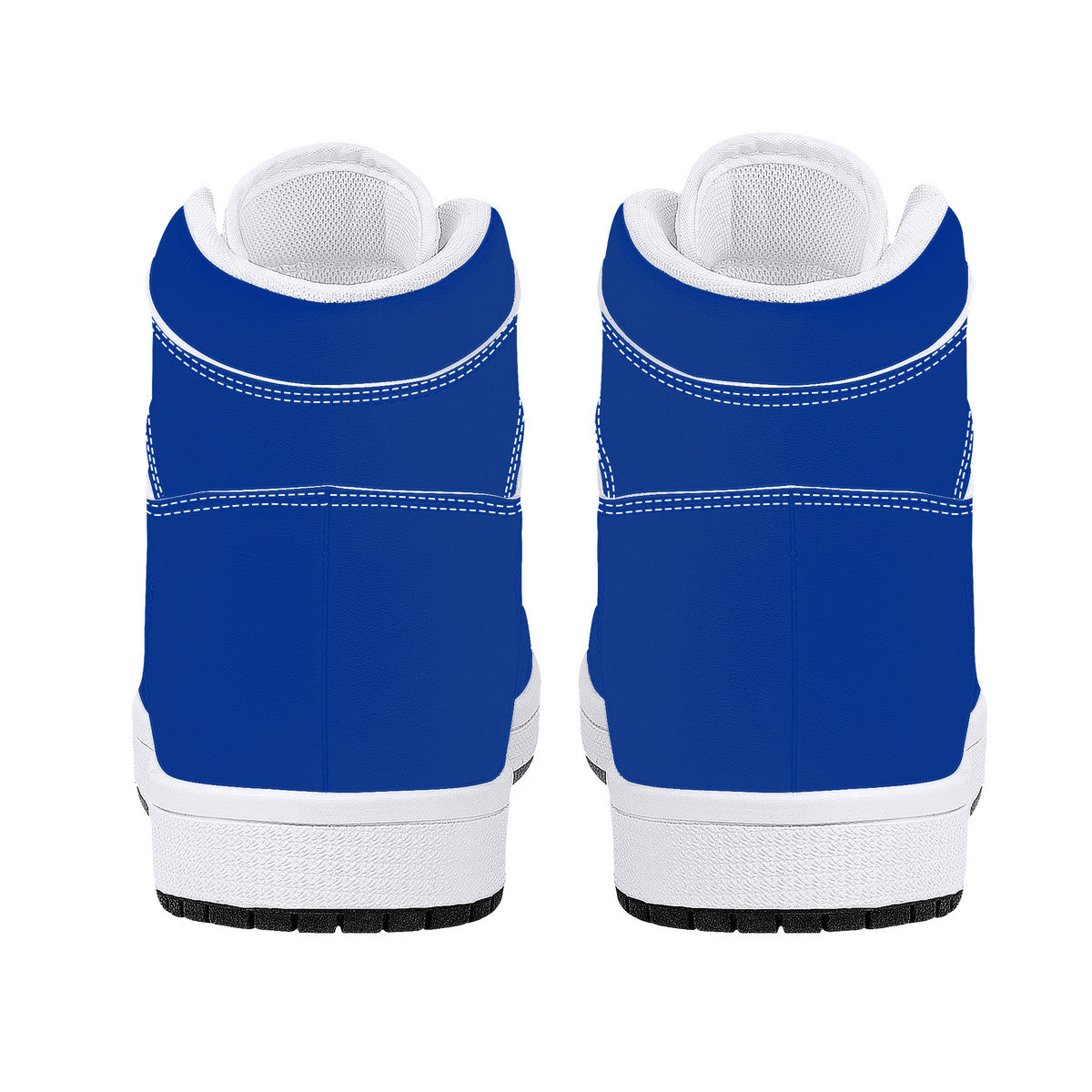 Dark Navy Blue High-Top Synthetic Leather Sneakers - White