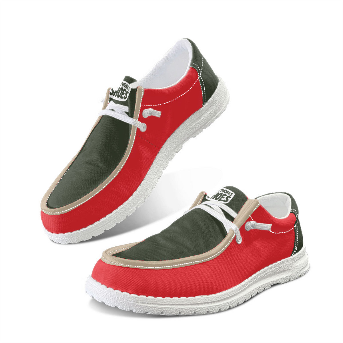 Red and Green Canvas Loafers