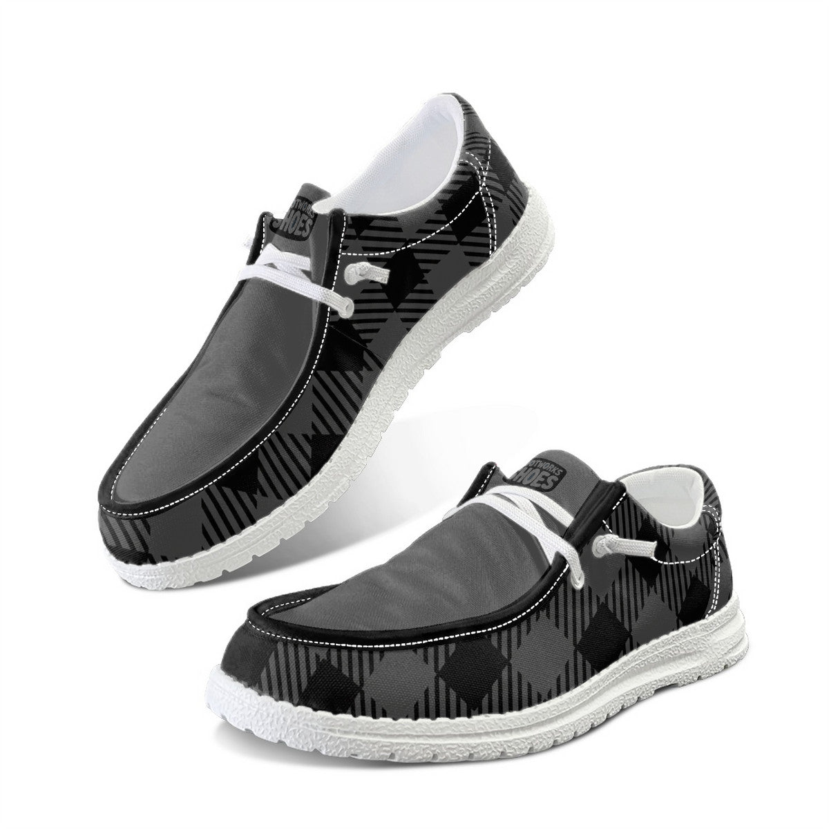 Unisex Gray Plaid Canvas Loafers
