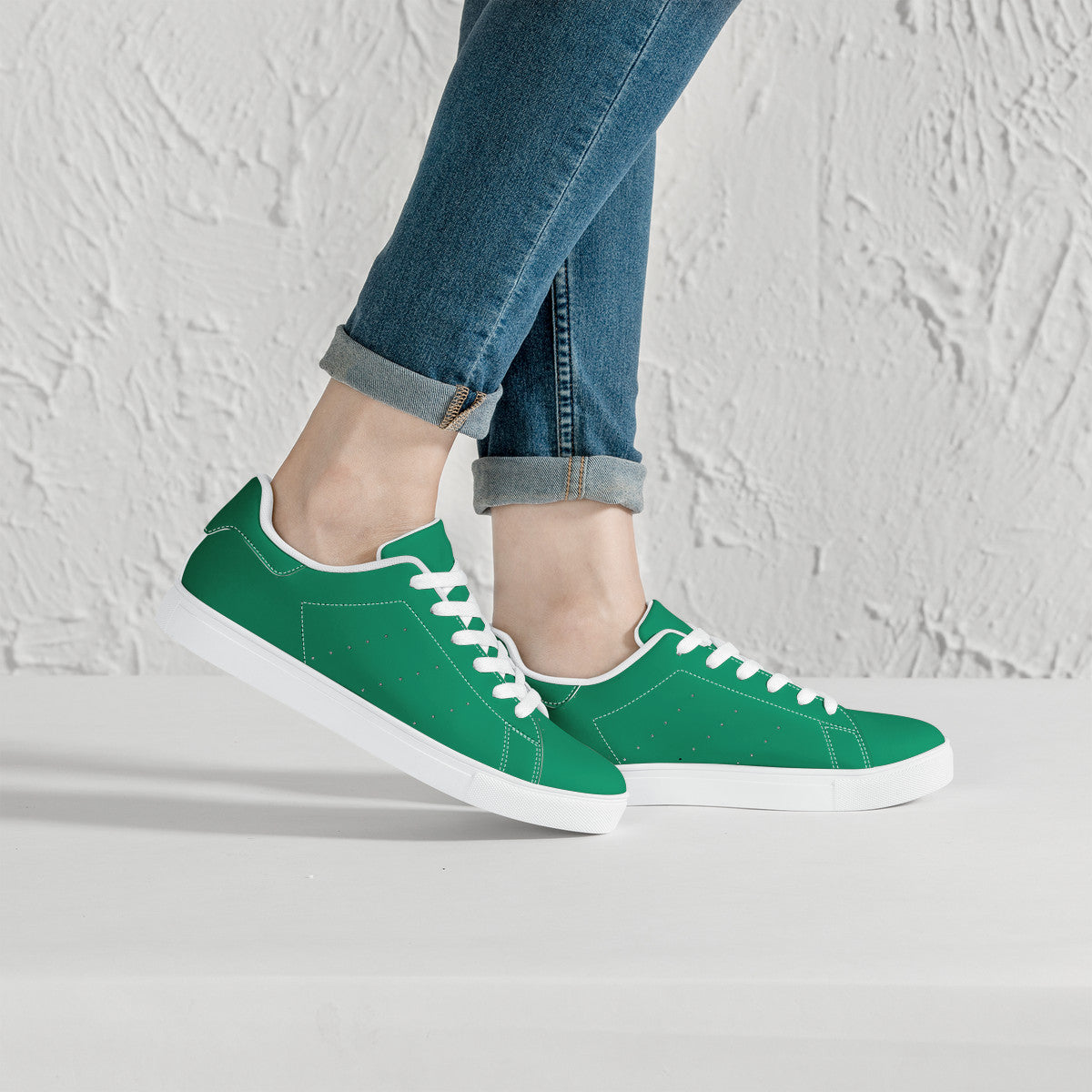 Green  Low-Top Synthetic Leather Sneakers -