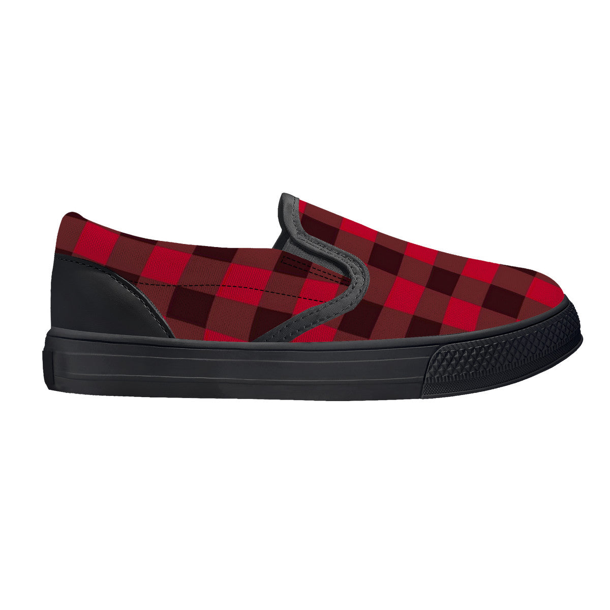 Red Plaid Kids Slip-on shoes - Black