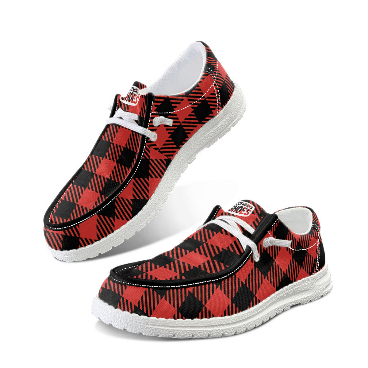Red Plaid Unisex Canvas Loafers