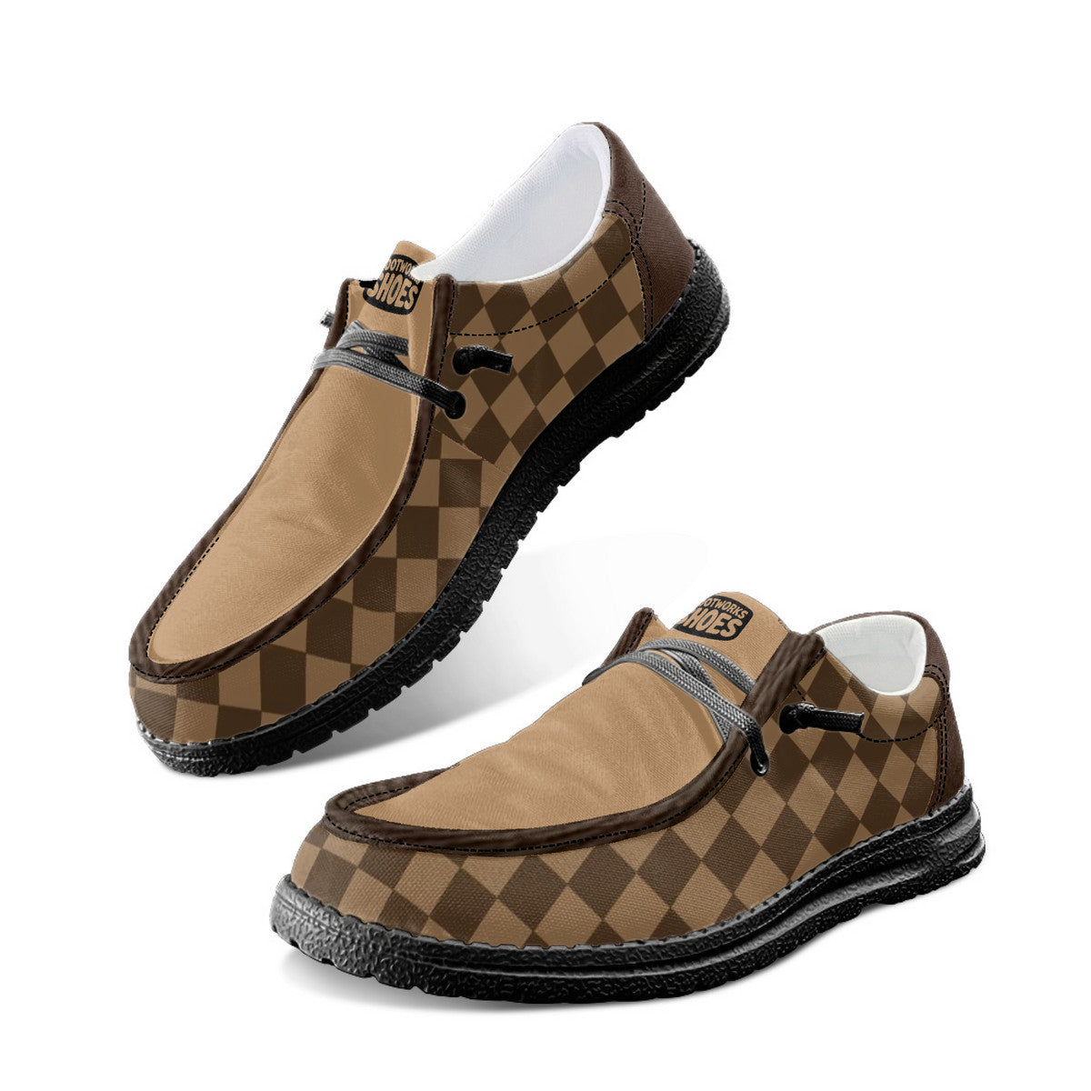 Brown Squares Unisex Canvas Loafers