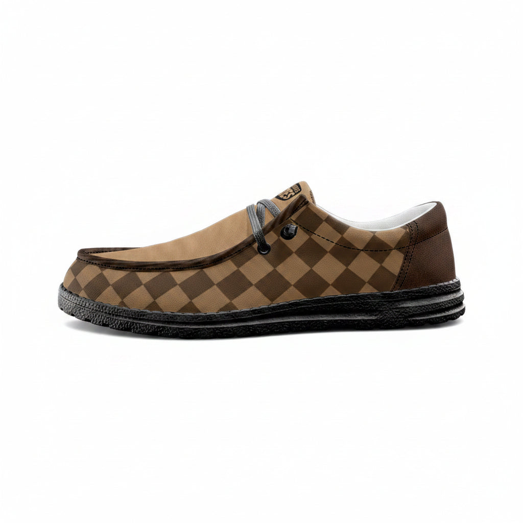 Brown Squares Unisex Canvas Loafers