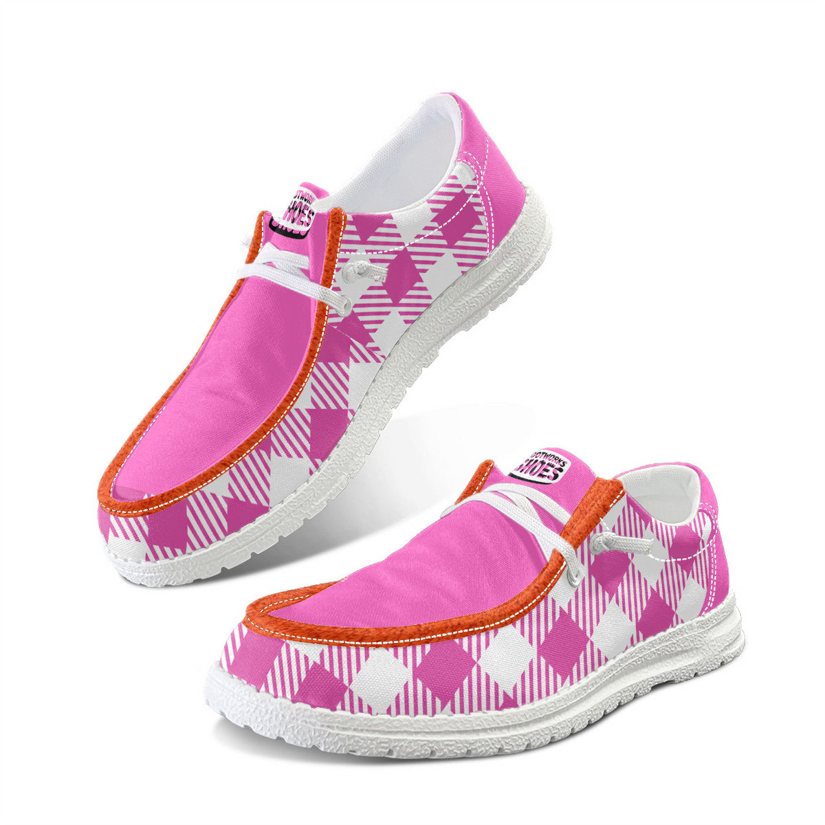 Unisex Pink Plaid Canvas Loafers