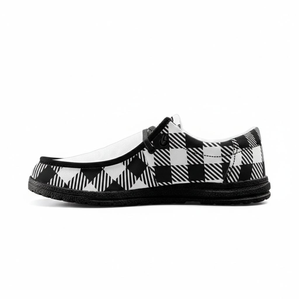 Unisex White Plaid Canvas Loafers