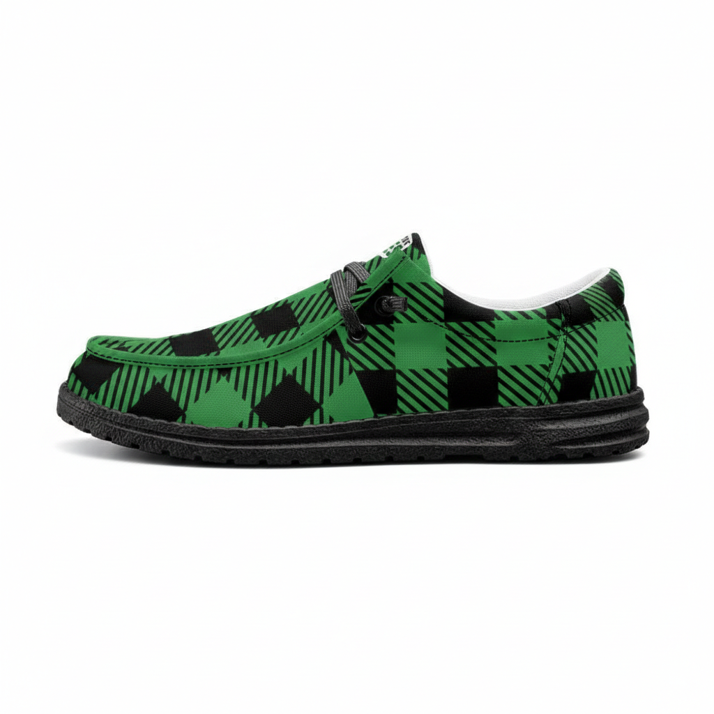 Unisex Green Plaid  Loafers