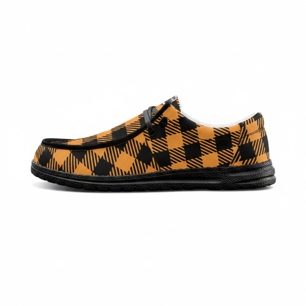 Orange Unisex Buffalo Plaid Canvas Loafers