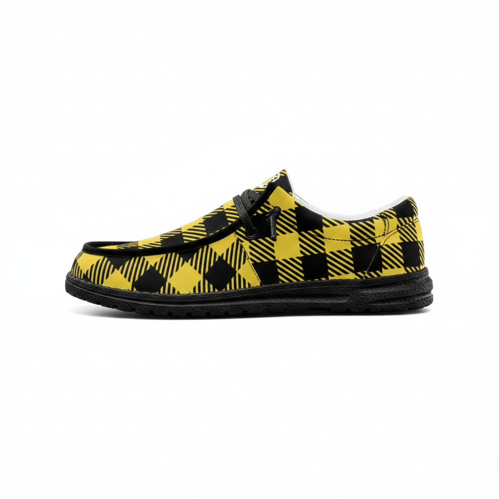 Yellow Unisex Plaid Canvas Loafers