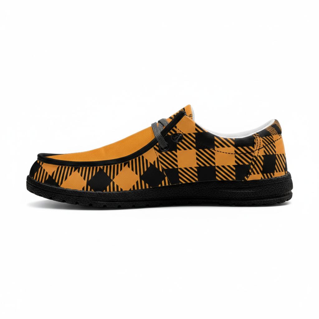 Unisex Orange Plaid Canvas Loafers