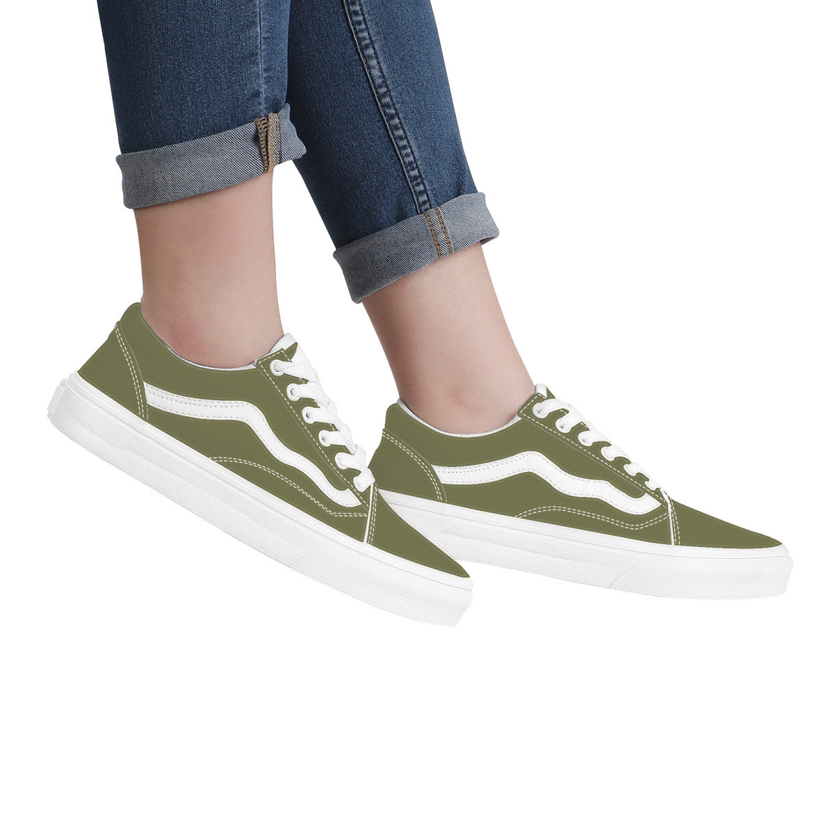 Olive Green Low Top Flat Sneaker