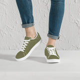 Olive Green Low-Top Synthetic Leather Sneakers - White