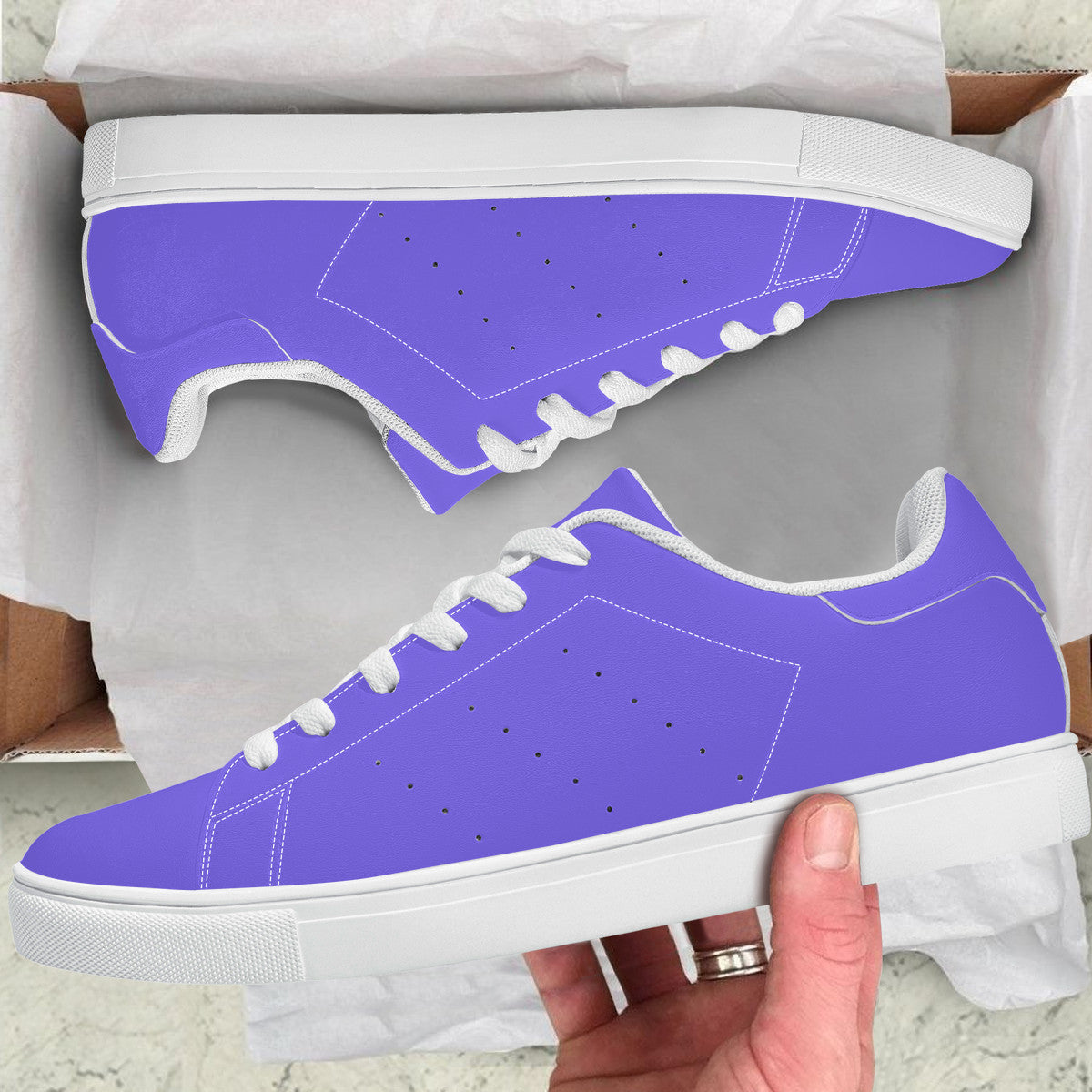 Purple Low-Top Synthetic Leather Sneakers