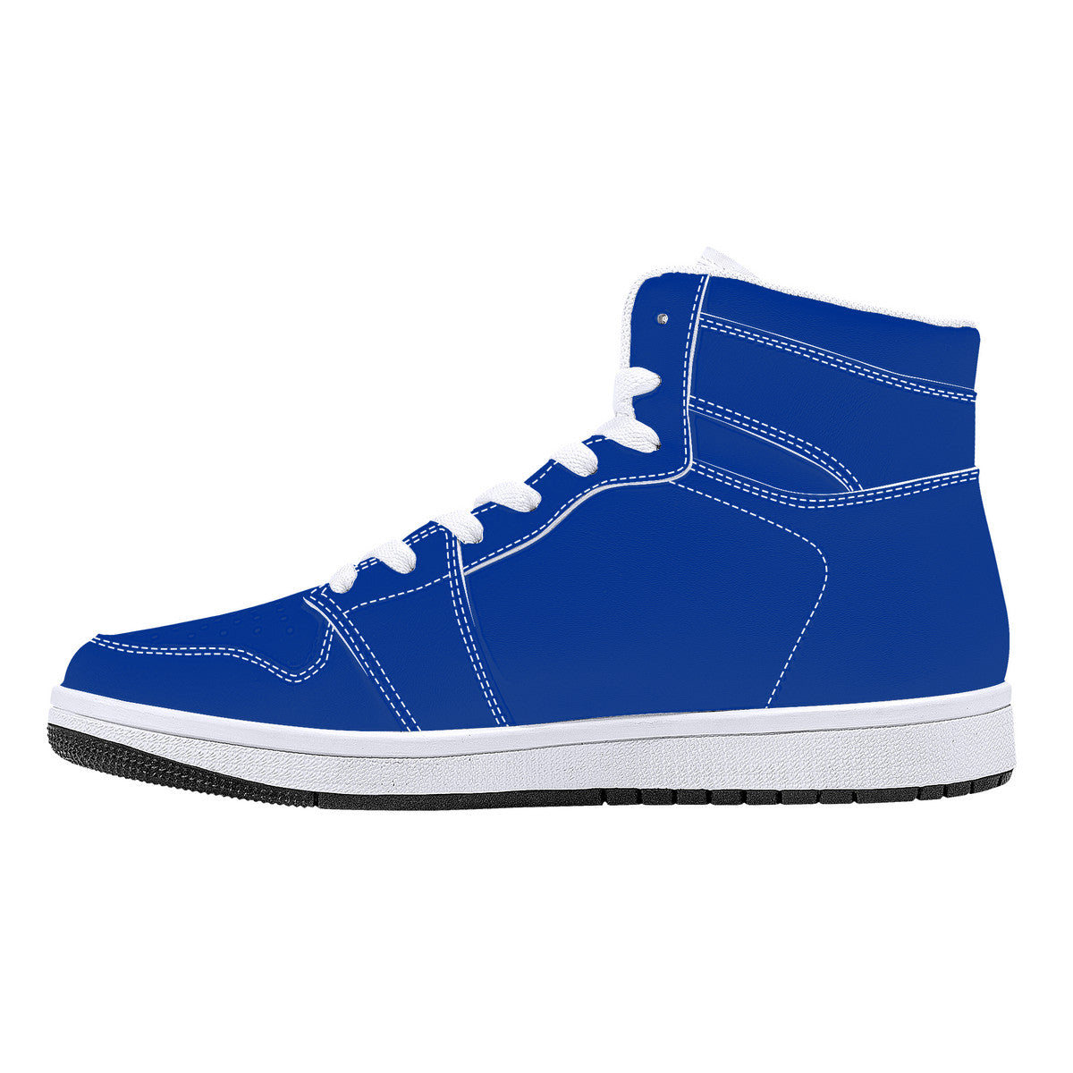 Dark Navy Blue High-Top Synthetic Leather Sneakers - White
