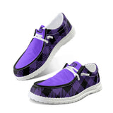 Unisex Purple Plaid Canvas Loafers