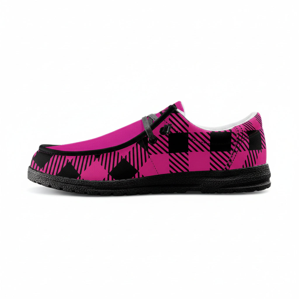 Unisex Pink Plaid Canvas Loafers