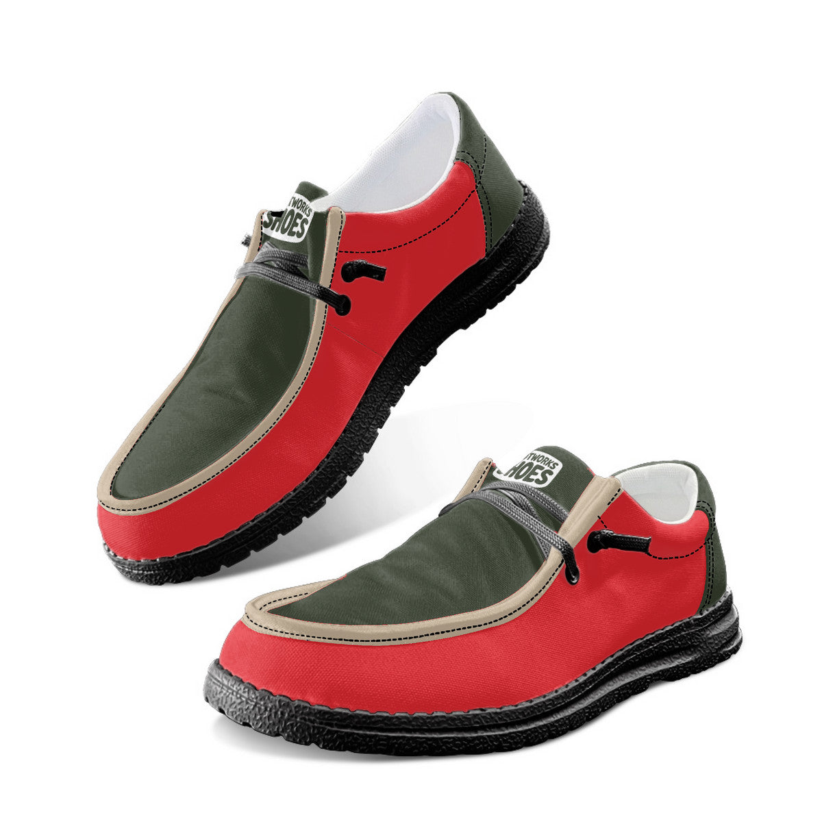 Red and Green Canvas Loafers