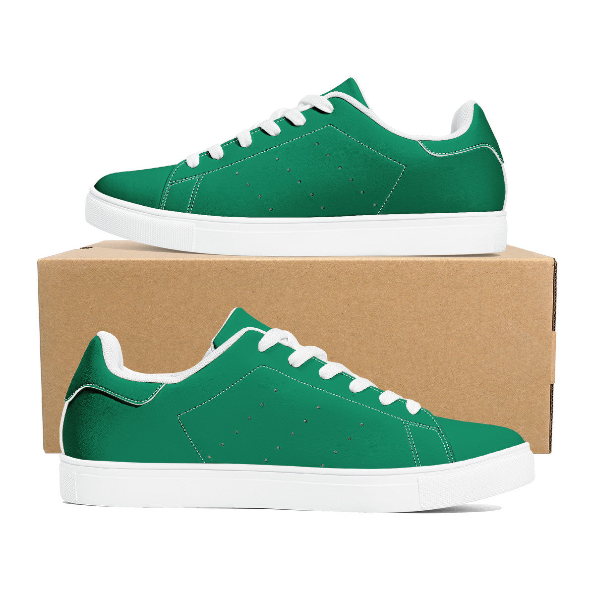 Green  Low-Top Synthetic Leather Sneakers -
